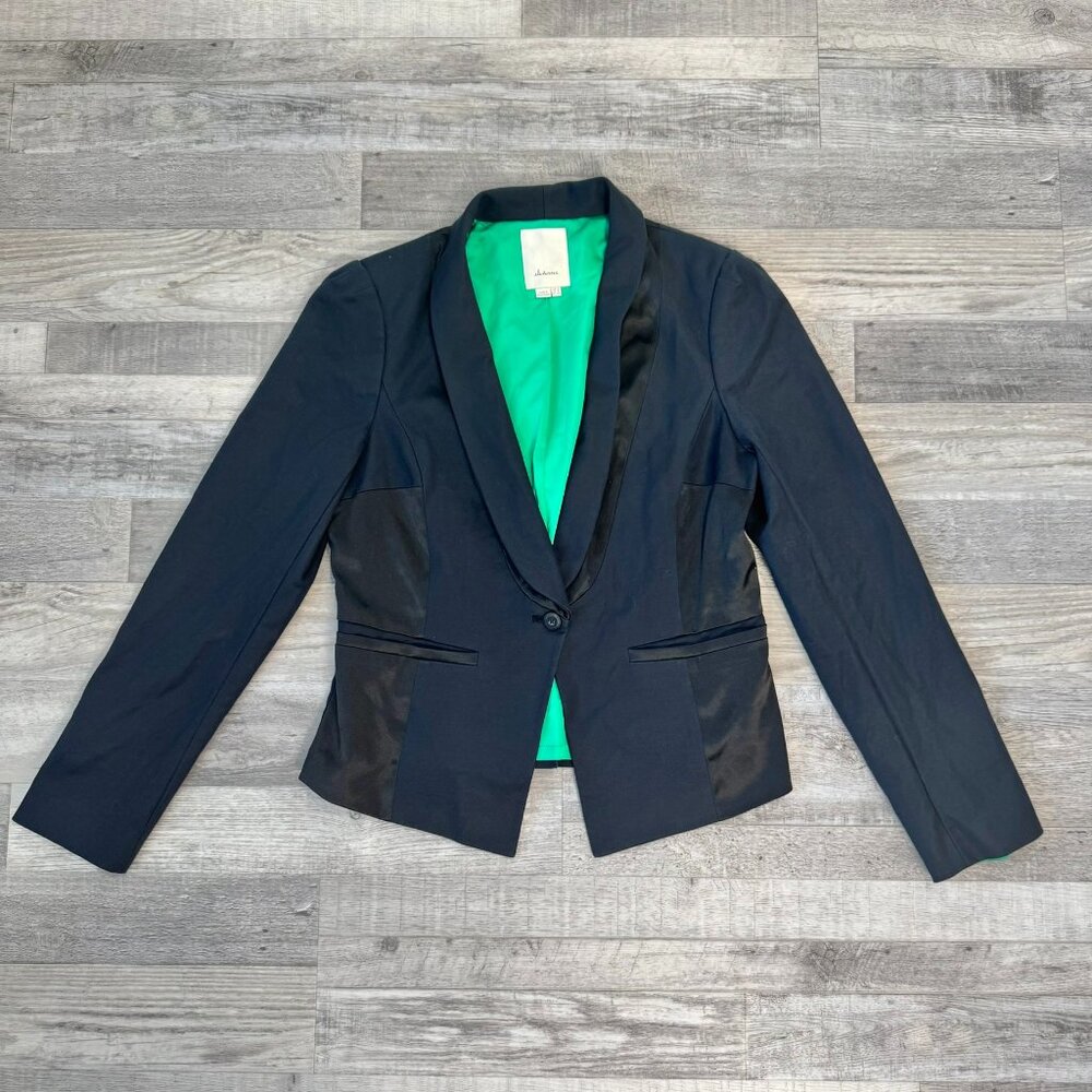Anthropologie Elevenses Navy Tuxedo Style Women's Blazer size 12 runs small R38